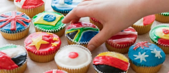 Cupcakes decorated with world flags