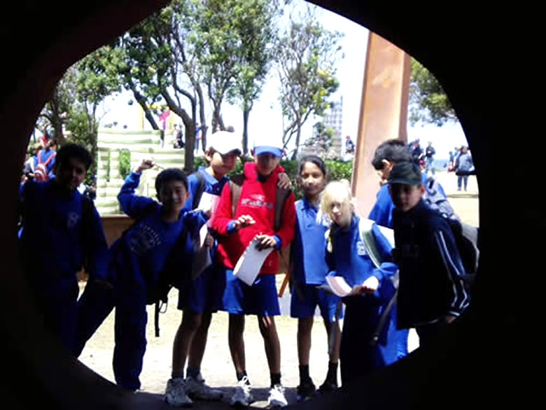 School children from Ashfield primary looking down a large tunnel