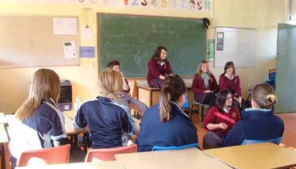 Students from Campbelltown and Wyalong High Schools together in classroom