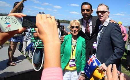 Adam Goodes posing for photo on Australia Day