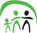 outline of green figure (adult and child) holding hands with a black figure