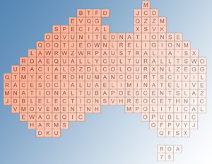 Find-a-word in the shape of Australia