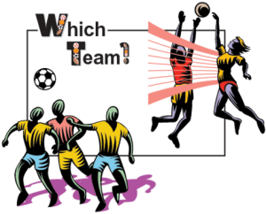 Which team - People playing volleyball and soccer