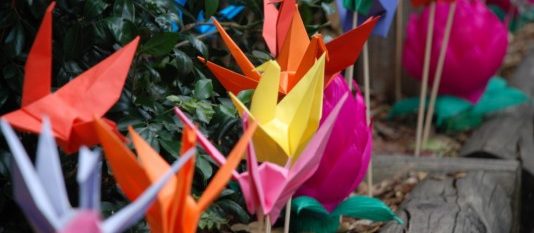 Colourful paper cranes