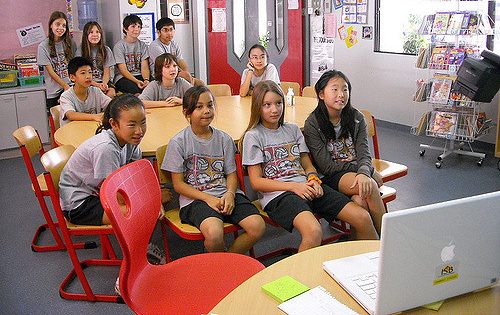 Students watching video