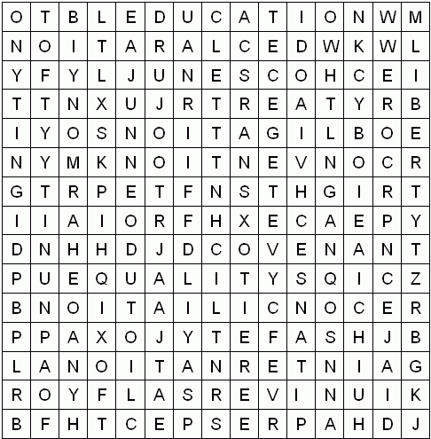 Junior find-a-word puzzle : Human rights