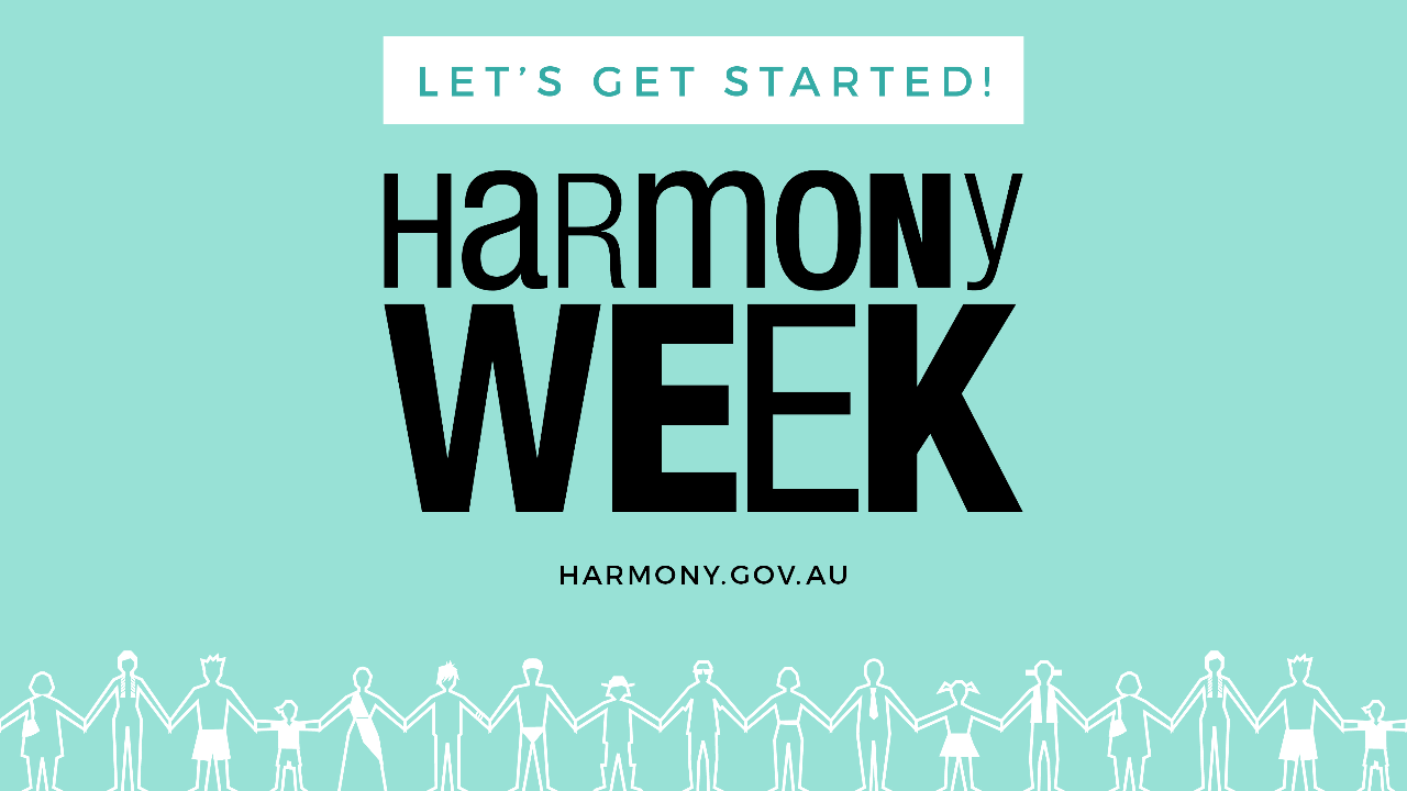 Harmony Week banner with people holding hands