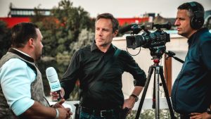 Man interviewing people